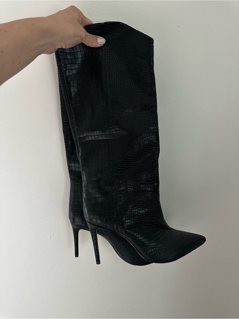 SCHUTZ Black Croc-Embossed Over-the-Knee Stiletto Boots